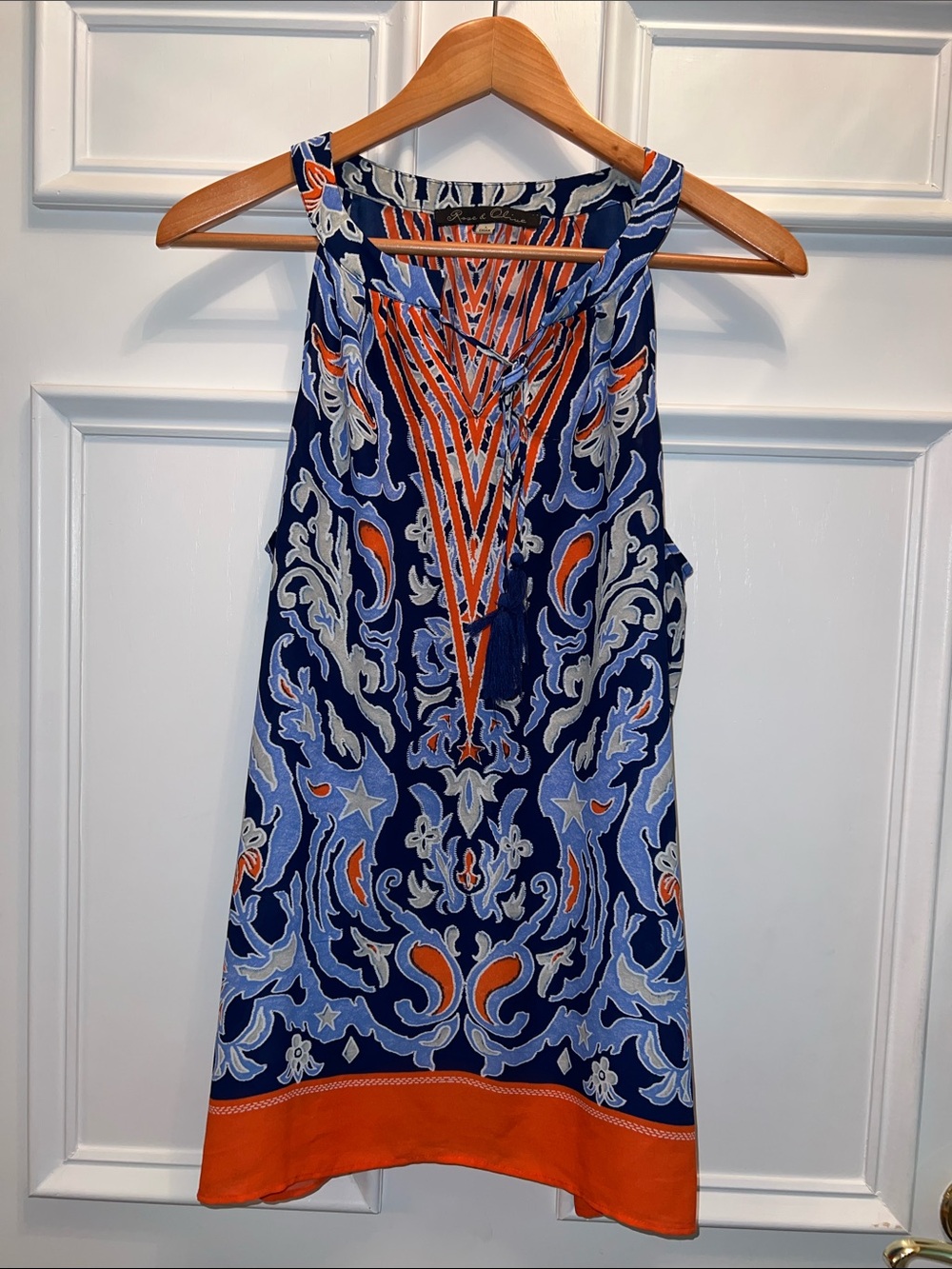 Rose & Olive Navy Blue and Orange Printed Halter Blouse
